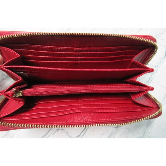 Coach Gathered Leather Accordion Zip Up Long Wallet Soft Red Color H1473 - Picture 5 of 8